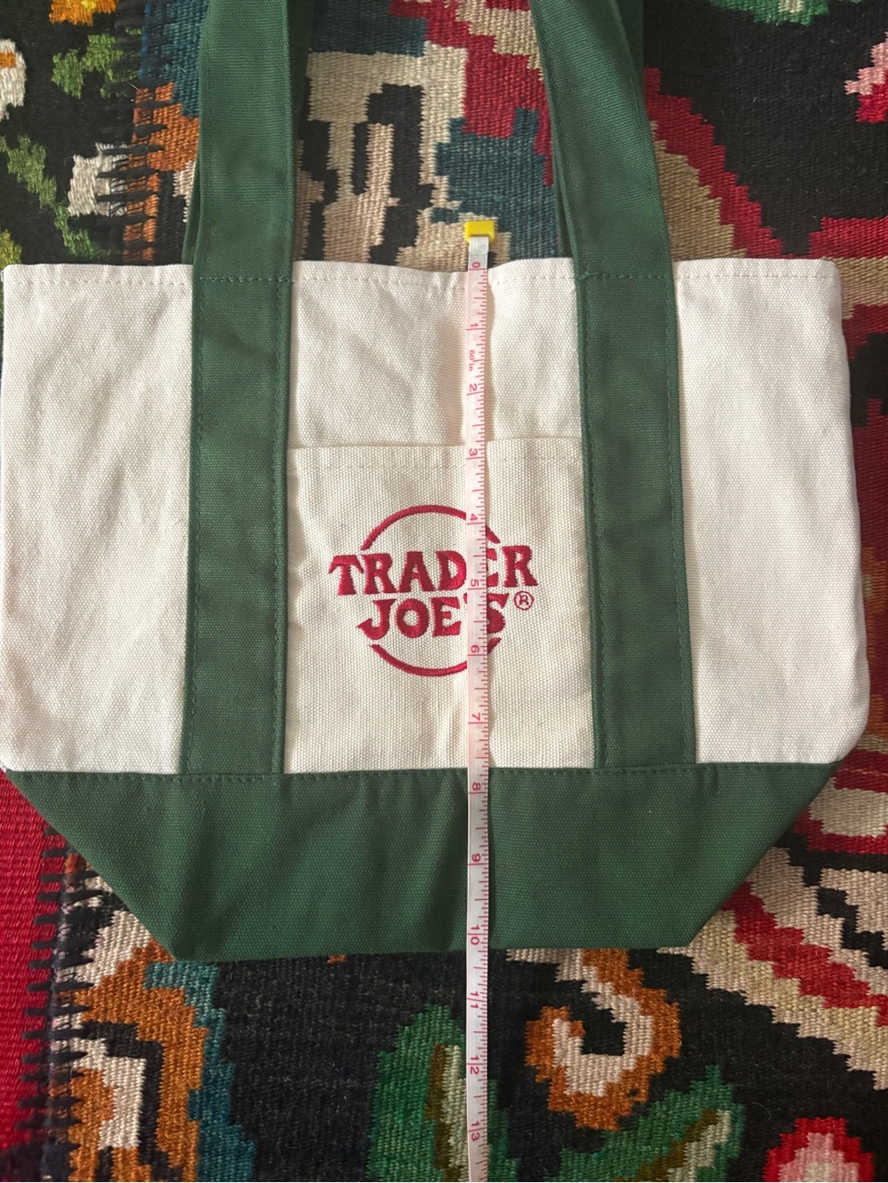 Trader Joe's Canvas Tote Bag - Cream & Green with Red Logo - Picture 5 of 5
